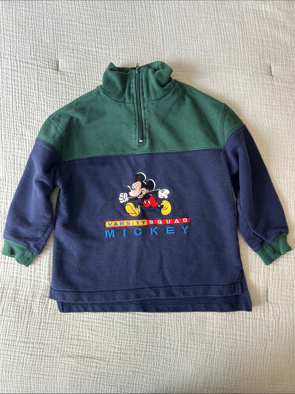 Varsity Squad Mickey Mouse Green & Navy Half-Zip Kids Fleece Top